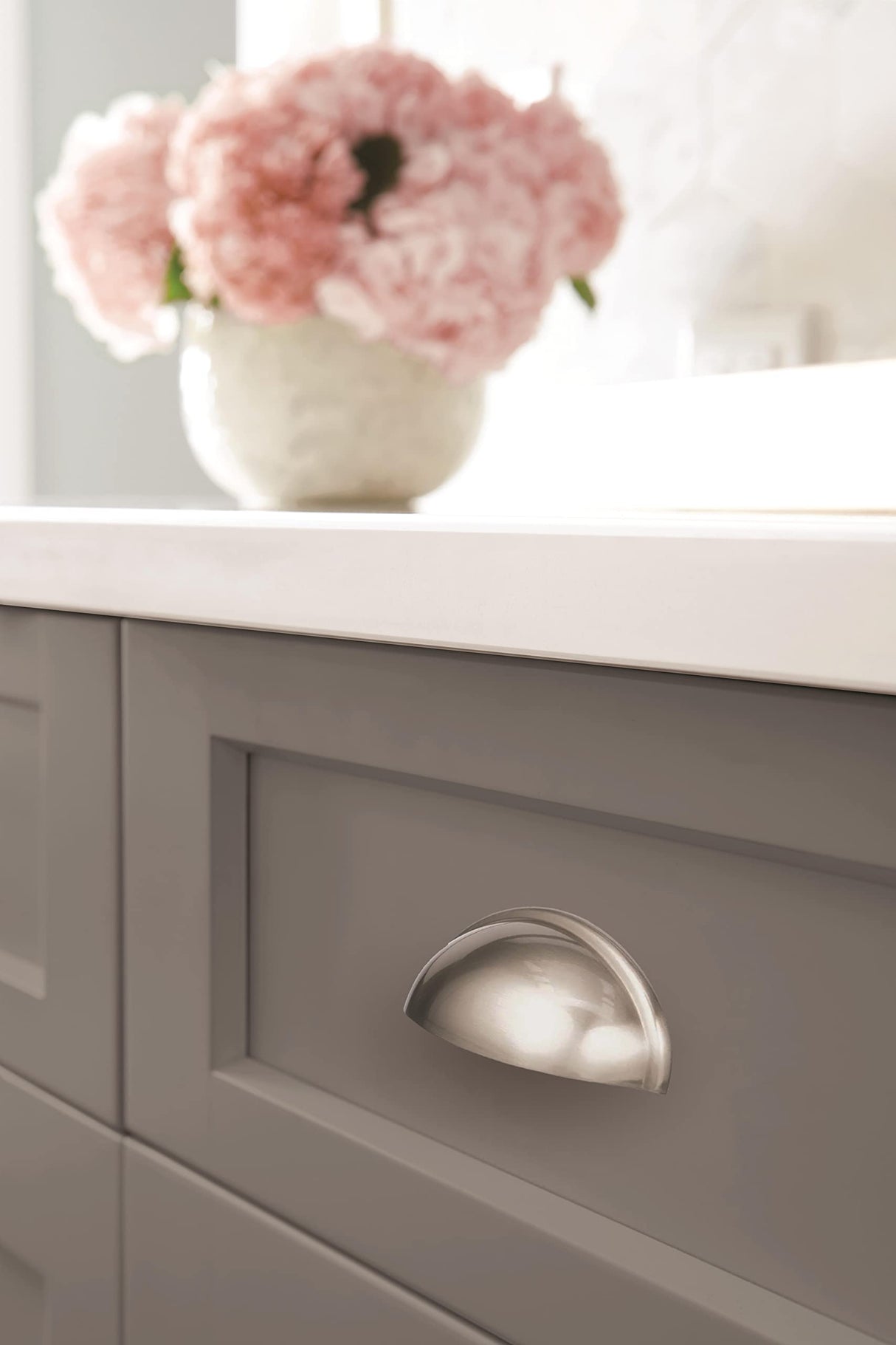 Amerock Cabinet Cup Pull Satin Nickel 3 inch (76 mm) Center-to-Center Ravino 1 Pack Drawer Pull Drawer Handle Cabinet Hardware