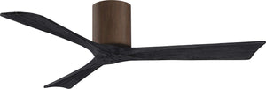 Matthews Fan IR3H-WN-BK-52 Irene-3H three-blade flush mount paddle fan in Walnut finish with 52” solid matte black wood blades. 