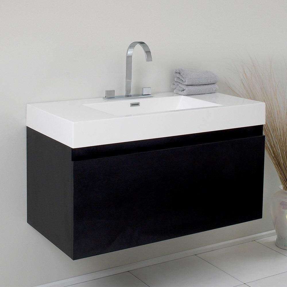 Fresca FCB8010BW-I Fresca Mezzo 39" Black Modern Bathroom Cabinet w/ Integrated Sink