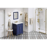 Jeffrey Alexander VKITDOU30BLWCR 30" Hale Blue Douglas Vanity, White Carrara Marble Vanity Top, undermount rectangle bowl