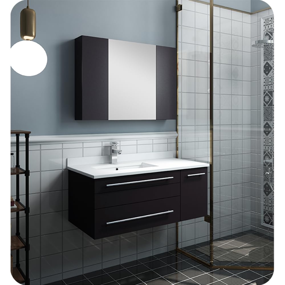 Fresca FVN6136ES-UNS-L Fresca Lucera 36" Espresso Wall Hung Undermount Sink Modern Bathroom Vanity w/ Medicine Cabinet - Left Version