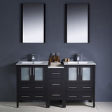 Fresca FVN62-241224ES-UNS Fresca Torino 60" Espresso Modern Double Sink Bathroom Vanity w/ Side Cabinet & Integrated Sinks