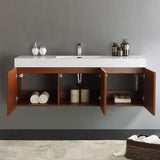 Fresca FCB8093GW-I Fresca Vista 60" Walnut Wall Hung Single Sink Modern Bathroom Cabinet w/ Integrated Sink