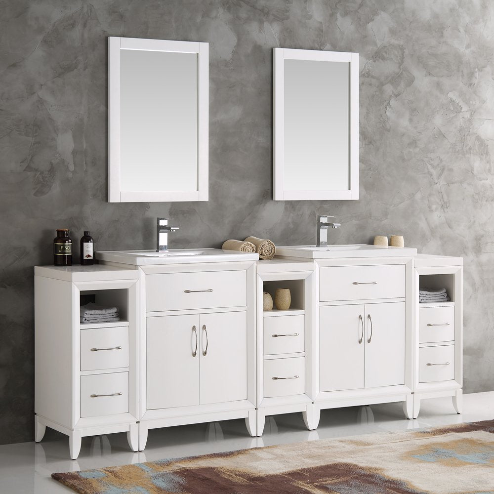 Fresca FVN21-84WH Fresca Cambridge 84" White Double Sink Traditional Bathroom Vanity w/ Mirrors