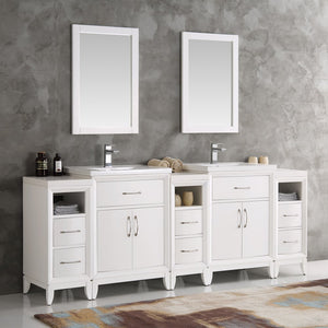 Fresca FVN21-84WH Fresca Cambridge 84" White Double Sink Traditional Bathroom Vanity w/ Mirrors