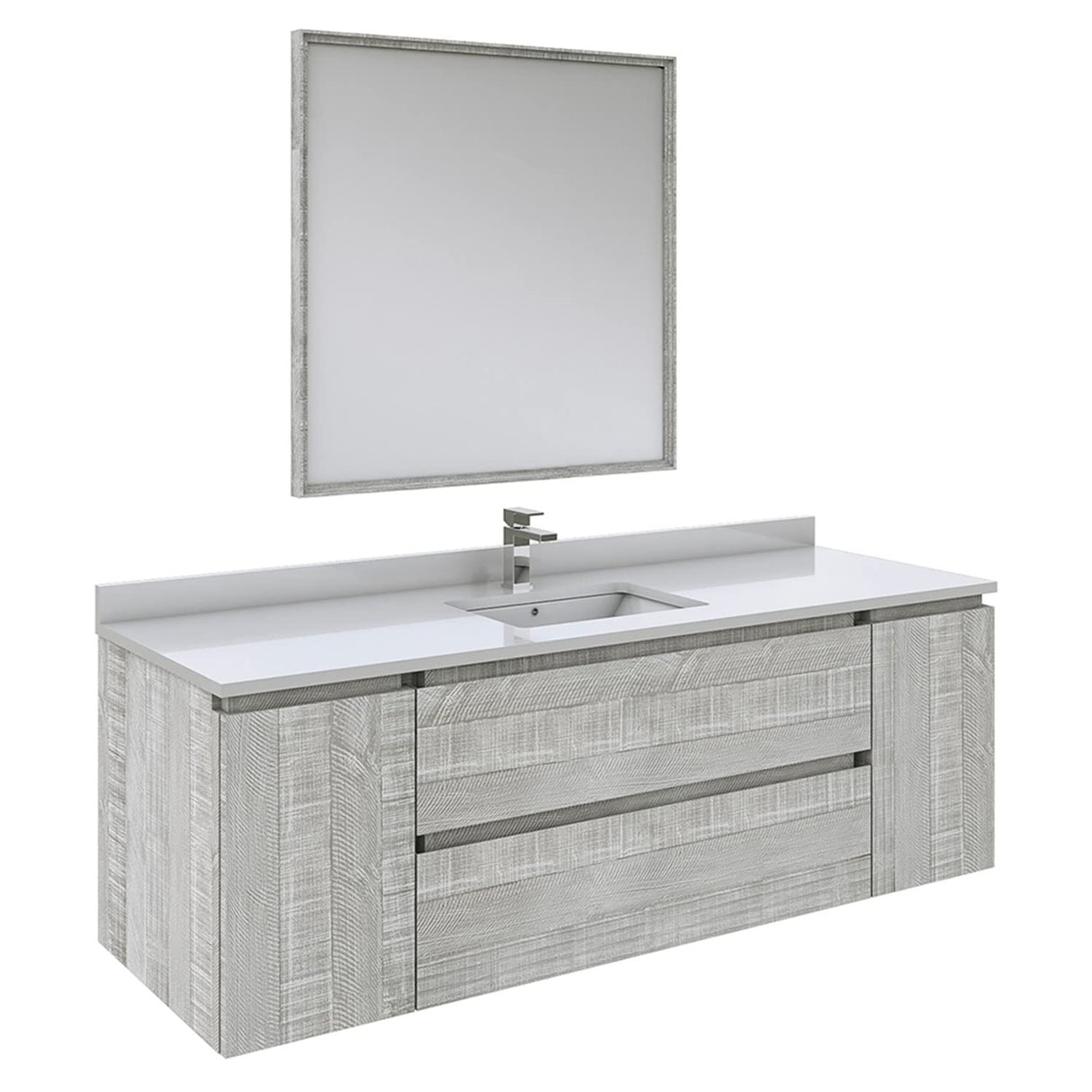 Fresca FVN31-123612ASH Fresca Formosa 60" Wall Hung Single Sink Modern Bathroom Vanity w/ Mirror in Ash