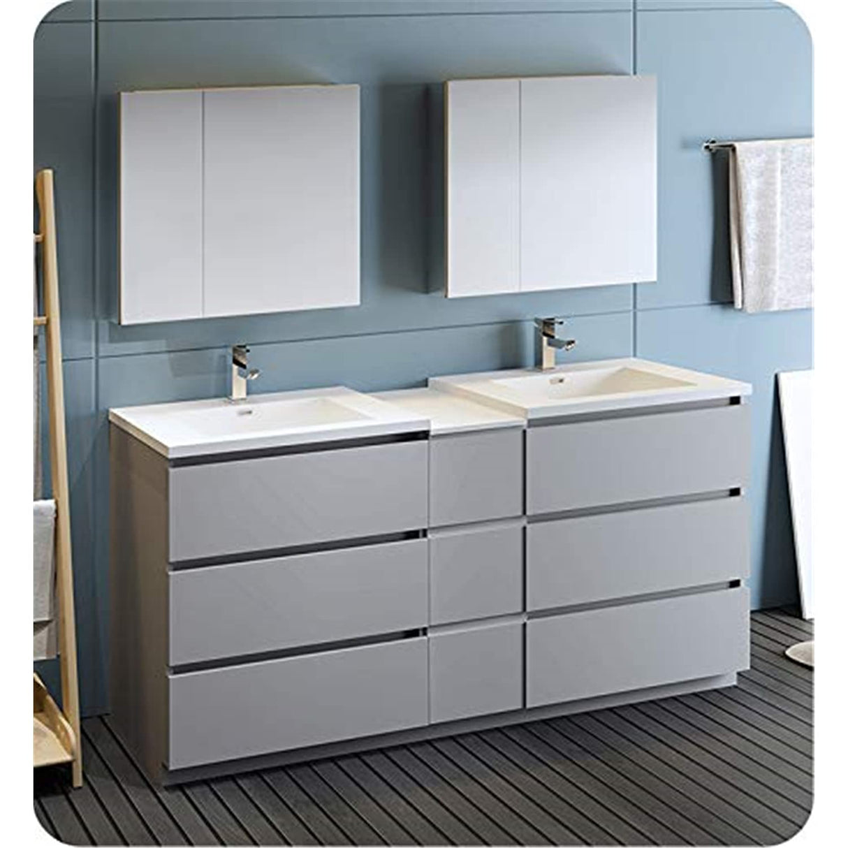 Fresca FVN93-301230GR-D Fresca Lazzaro 72" Gray Free Standing Double Sink Modern Bathroom Vanity w/ Medicine Cabinet