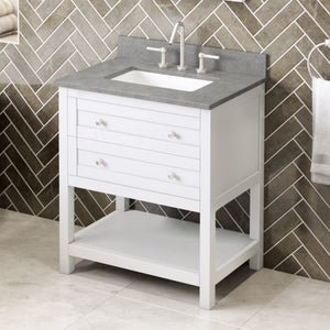 Jeffrey Alexander VKITAST30WHSGR 30" White Astoria Vanity, Steel Grey Cultured Marble Vanity Top, undermount rectangle bowl