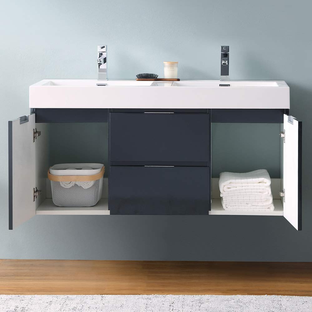 Fresca FCB8348WH-D-I Fresca Valencia 48" Glossy White Wall Hung Double Sink Modern Bathroom Vanity