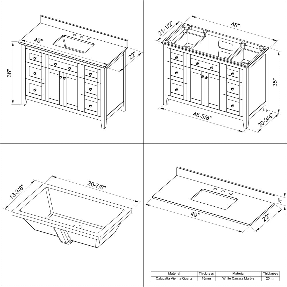 Jeffrey Alexander VKITCHA48GRWCR 48" Grey Chatham Vanity, White Carrara Marble Vanity Top, undermount rectangle bowl