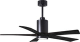 Matthews Fan PA5-BK-BK-52 Patricia-5 five-blade ceiling fan in Matte Black finish with 52” solid matte black wood blades and dimmable LED light kit 