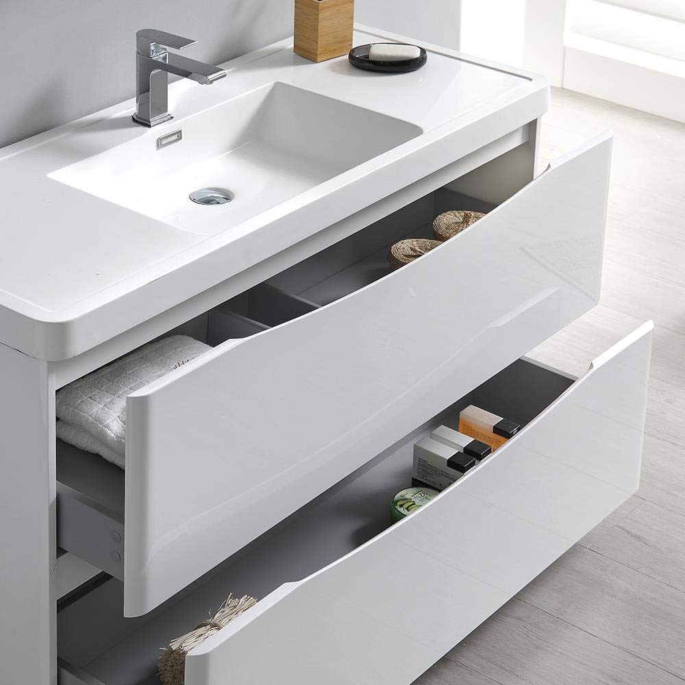 Fresca FVN9140WH Fresca Tuscany 40" Glossy White Free Standing Modern Bathroom Vanity w/ Medicine Cabinet