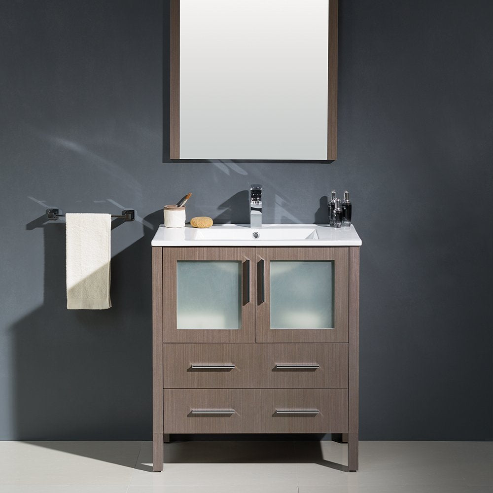 Fresca FVN6230GO-UNS Fresca Torino 30" Gray Oak Modern Bathroom Vanity w/ Integrated Sink