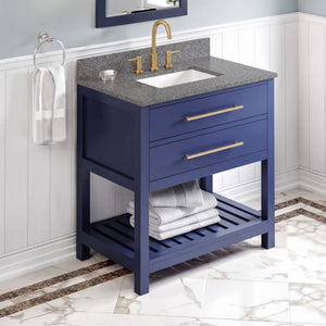 Jeffrey Alexander VKITWAV36BLBOR 36" Hale Blue Wavecrest Vanity, Boulder Cultured Marble Vanity Top, undermount rectangle bowl