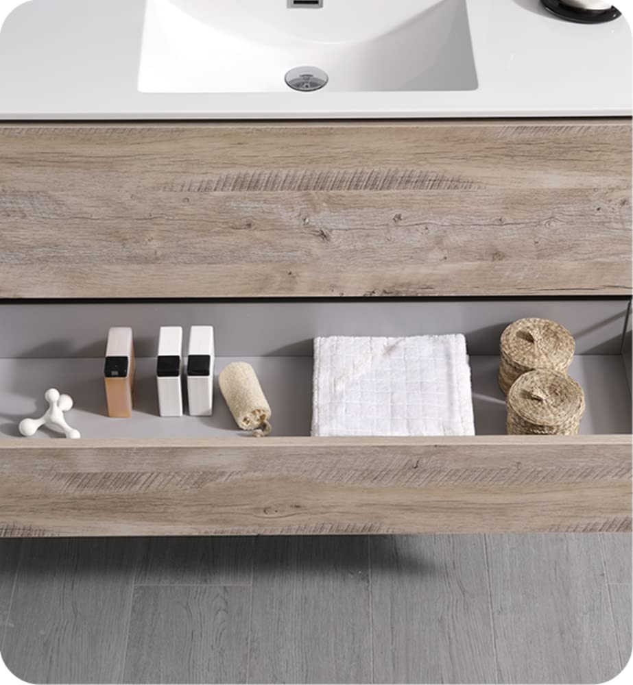 Fresca FCB9248RNW-I Fresca Catania 48" Rustic Natural Wood Wall Hung Modern Bathroom Cabinet w/ Integrated Sink