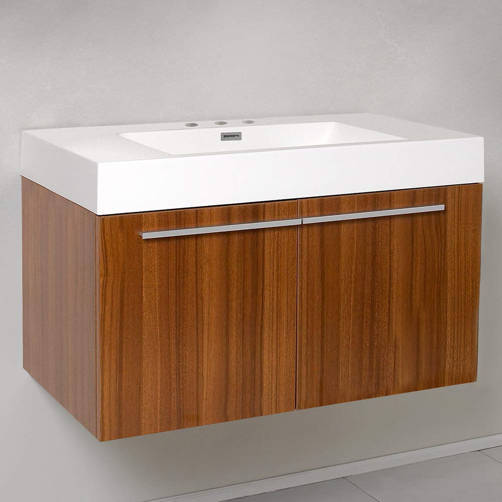 Fresca FCB8090TK-I Fresca Vista 36" Teak Modern Bathroom Cabinet w/ Integrated Sink