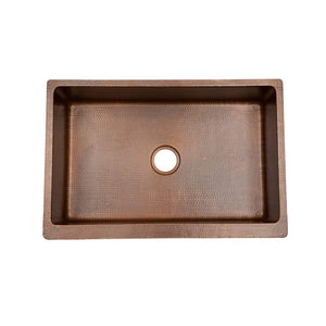 Premier Copper Products KASB33229 33-Inch Hammered Kitchen Apron Single Basin Sink, Antique Copper