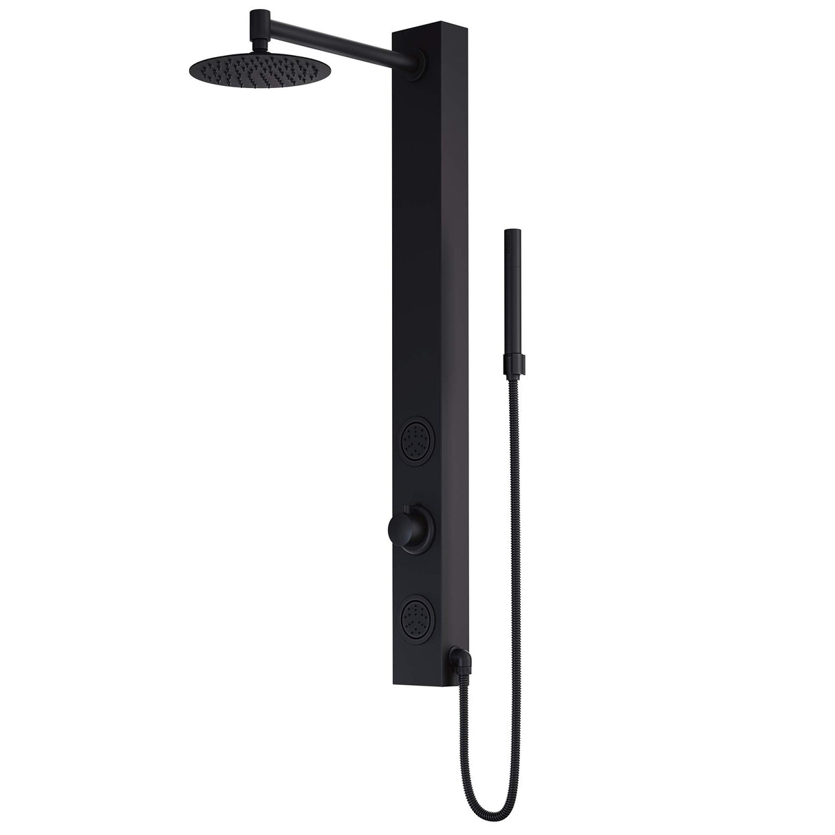 VIGO 20" W x 39" H Gardenia 2-Jet Matte Black Shower Panel, Thermostatic, Volume, Dual Function Control Type and Handheld Showerhead - VG08016MB