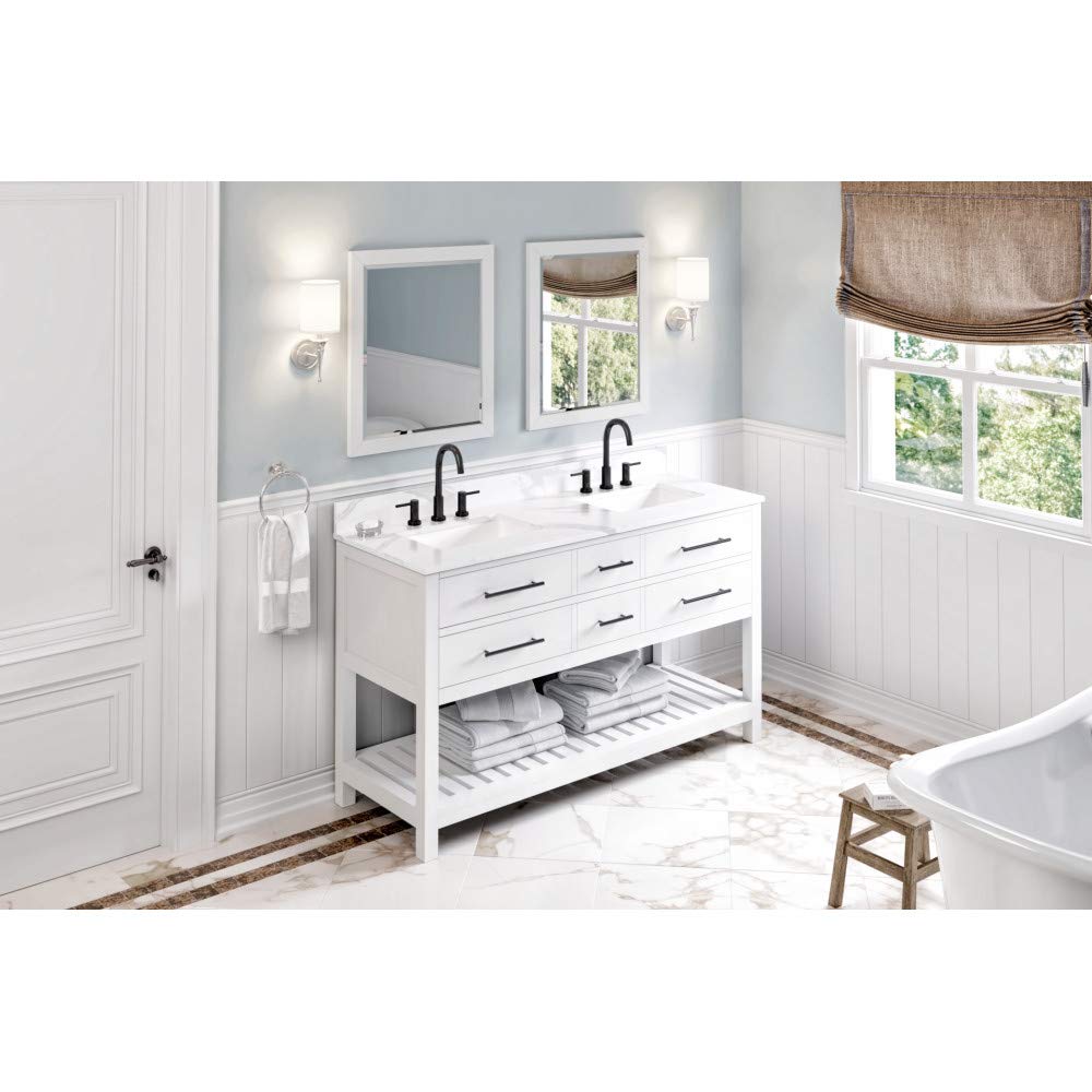 Jeffrey Alexander VKITWAV60WHCQR 60" White Wavecrest Vanity, double bowl, Calacatta Vienna Quartz Vanity Top, two undermount rectangle bowls
