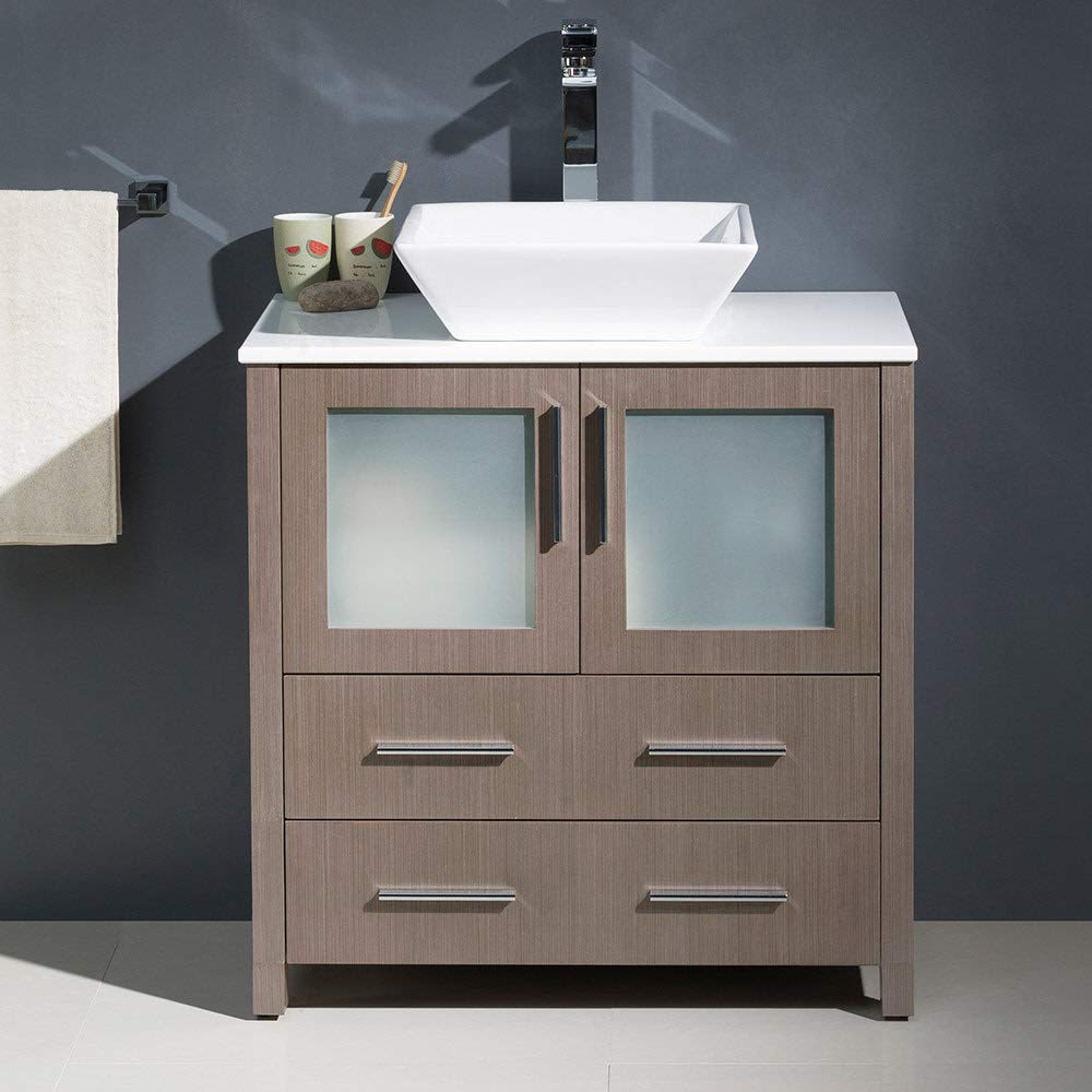 Fresca FCB6230ES-CWH-V Fresca Torino 30" Espresso Modern Bathroom Cabinet w/ Top & Vessel Sink