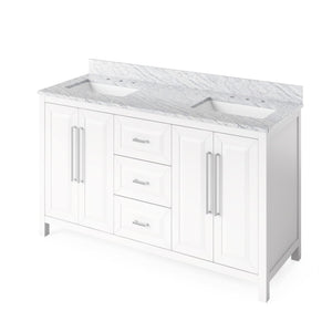 Jeffrey Alexander VKITCAD60WHBOR 60" White Cade Vanity, double bowl, Boulder Cultured Marble Vanity Top, undermount rectangle bowl