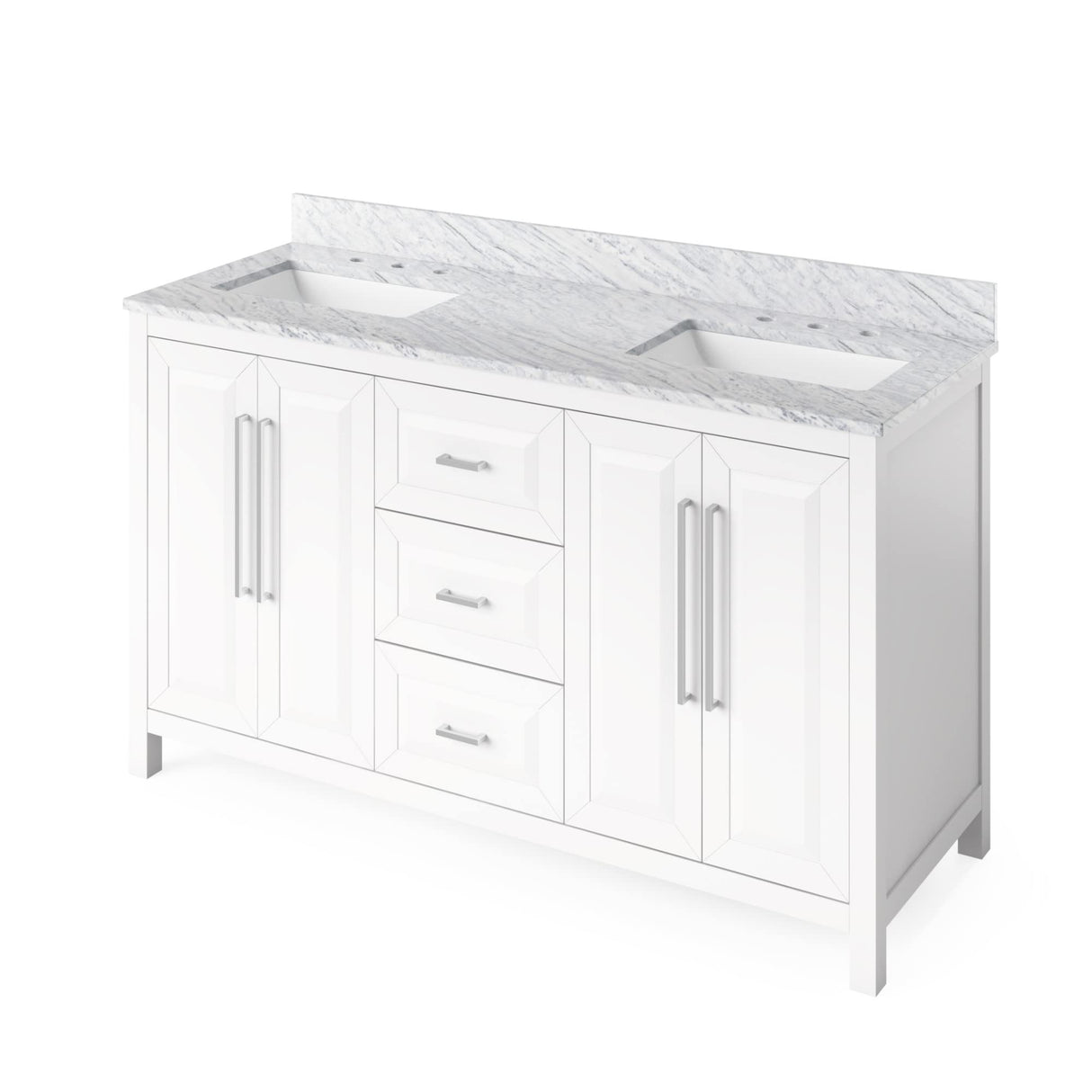 Jeffrey Alexander VKITCAD60WHSGR 60" White Cade Vanity, double bowl, Steel Grey Cultured Marble Vanity Top, undermount rectangle bowl