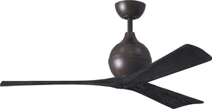 Matthews Fan IR3-TB-BK-52 Irene-3 three-blade paddle fan in Textured Bronze finish with 52" solid matte black wood blades.