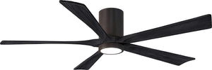 Matthews Fan IR5HLK-TB-BK-60 IR5HLK five-blade flush mount paddle fan in Textured Bronze finish with 60” solid matte black wood blades and integrated LED light kit.