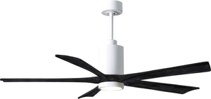 Matthews Fan PA5-WH-BK-60 Patricia-5 five-blade ceiling fan in Gloss White finish with 60” solid matte black wood blades and dimmable LED light kit 