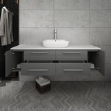 Fresca FCB6160GR-VSL-CWH-V Fresca Lucera 60" Gray Wall Hung Modern Bathroom Cabinet w/ Top & Single Vessel Sink