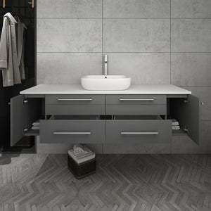 Fresca FCB6160ES-VSL-CWH-V Fresca Lucera 60" Espresso Wall Hung Modern Bathroom Cabinet w/ Top & Single Vessel Sink