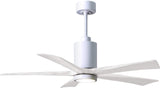 Matthews Fan PA5-WH-MWH-52 Patricia-5 five-blade ceiling fan in Gloss White finish with 52” solid matte white wood blades and dimmable LED light kit 