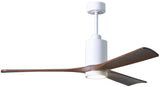 Matthews Fan PA3-WH-WA-60 Patricia-3 three-blade ceiling fan in Gloss White finish with 60” solid walnut tone blades and dimmable LED light kit 