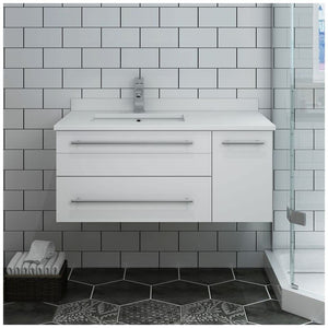 Fresca FCB6136RBL-UNS-L-CWH-U Fresca Lucera 36" Royal Blue Wall Hung Modern Bathroom Cabinet w/ Top & Undermount Sink - Left Version