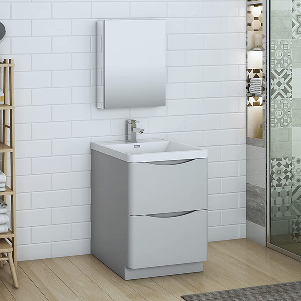 Fresca FVN9124GRG Fresca Tuscany 24" Glossy Gray Free Standing Modern Bathroom Vanity w/ Medicine Cabinet