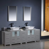 Fresca FVN62-72GR-VSL Fresca Torino 84" Gray Modern Double Sink Bathroom Vanity w/ 3 Side Cabinets & Vessel Sinks