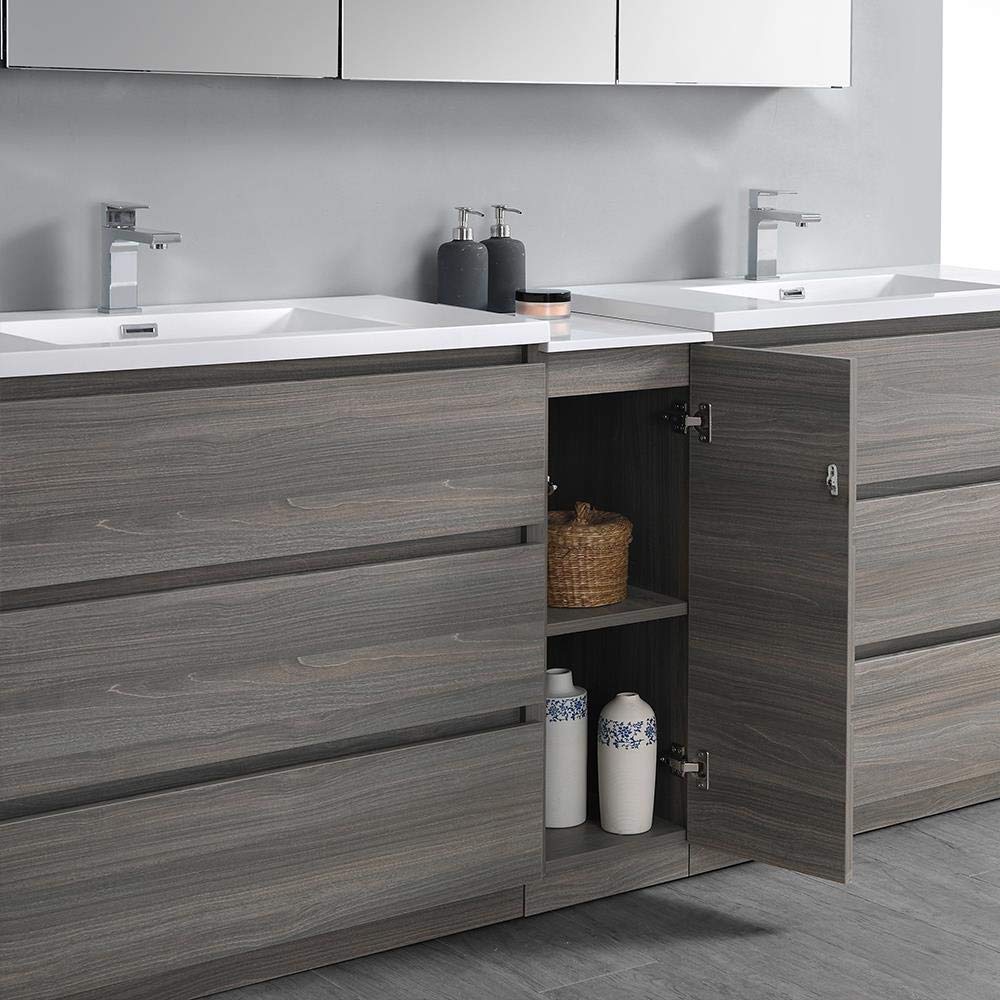 Fresca FVN93-361236MGO-D Fresca Lazzaro 84" Gray Wood Free Standing Double Sink Modern Bathroom Vanity w/ Medicine Cabinet