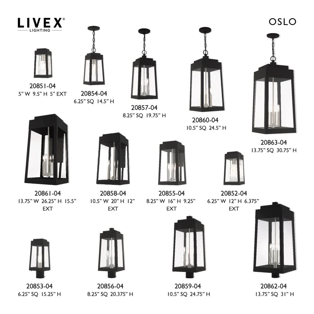 Livex Lighting 20851-04 Oslo - 9.5" One Light Outdoor Wall Lantern, Black Finish with Clear Glass,Medium