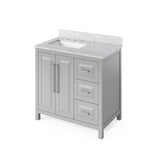 Jeffrey Alexander VKITCAD36WHBOR 36" White Cade Vanity, left offset, Boulder Vanity Cultured Marble Vanity Top, undermount rectangle bowl