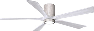 Matthews Fan IR5HLK-BW-MWH-60 IR5HLK five-blade flush mount paddle fan in Barn Wood finish with 60” solid matte white wood blades and integrated LED light kit.