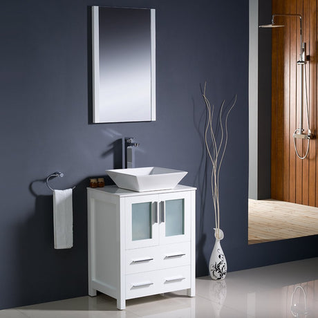 Fresca FVN6224WH-VSL Fresca Torino 24" White Modern Bathroom Vanity w/ Vessel Sink