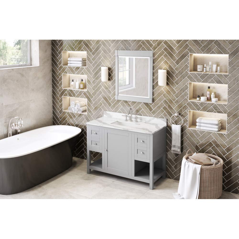 Jeffrey Alexander VKITAST48GRCQR 48" Grey Astoria Vanity, Calacatta Vienna Quartz Vanity Top, undermount rectangle bowl