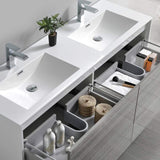 Fresca FVN9260HA-D Fresca Catania 60" Glossy Ash Gray Wall Hung Double Sink Modern Bathroom Vanity w/ Medicine Cabinet