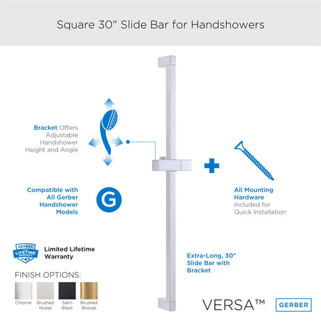 Gerber D461734BN Brushed Nickel Square Versa 30" Slide Bar