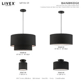 Livex Lighting Bainbridge 1 Light Black Color Fabric Ceiling Mount, 7 x 7 x 8.5