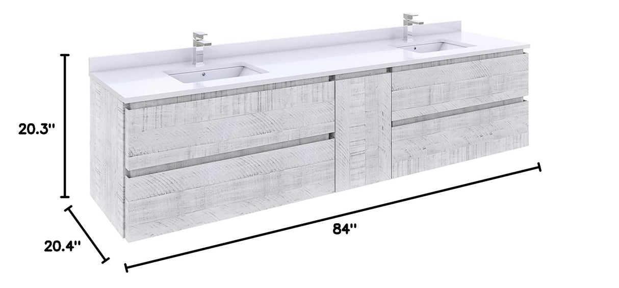 Fresca FCB31-361236RWH-CWH-U Fresca Formosa 84" Wall Hung Double Sink Modern Bathroom Cabinet w/ Top & Sinks in Rustic White