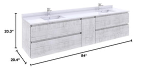Fresca FCB31-361236RWH-CWH-U Fresca Formosa 84" Wall Hung Double Sink Modern Bathroom Cabinet w/ Top & Sinks in Rustic White