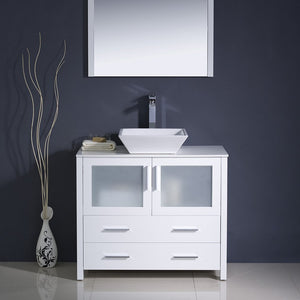 Fresca FVN6236WH-VSL Fresca Torino 36" White Modern Bathroom Vanity w/ Vessel Sink