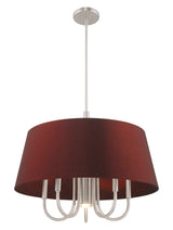 Livex Lighting 52905-91 Belclaire - Six Light Chandelier, Brushed Nickel Finish with Red Wine Fabric Shade