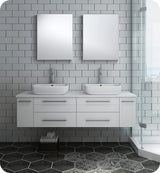 Fresca FVN6160WH-VSL-D Fresca Lucera 60" White Wall Hung Double Vessel Sink Modern Bathroom Vanity w/ Medicine Cabinets